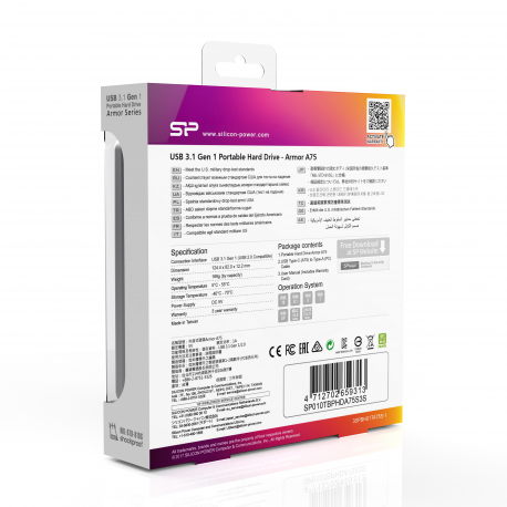 SILICON POWER Armor A75 - Hard drive - 1 TB - external (portable) - USB 3.1 Gen 1 - silver - 3