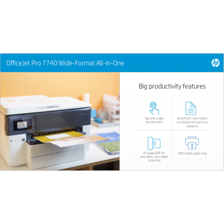 HP OfficeJet Pro 7740, A4/A3 Color Print, A4/A3 Color Scan, Copy, Fax,  Duplex Print, Duplex Scanin