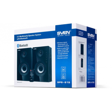 Speakers SVEN SPS-615, black (20W, USB/SD, RC, Bluetooth), SV-013707
