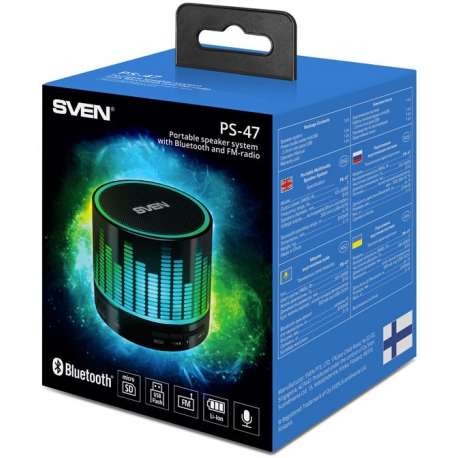 Speaker SVEN PS-47, black (3W, Bluetooth, USB, microSD, FM, 300mA*h), SV-015794