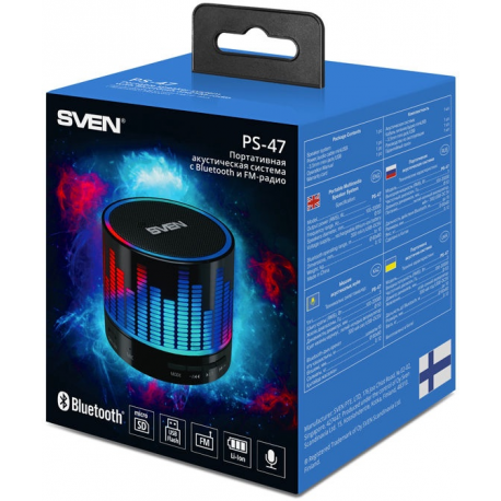 Speaker SVEN PS-47, black (3W, Bluetooth, USB, microSD, FM, 300mA*h), SV-015794
