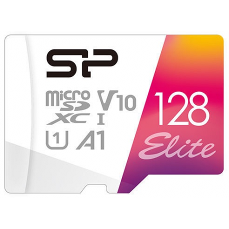 SILICON POWER Elite - Flash memory card (microSDXC to SD adapter included) - 128 GB - A1  /  Video Class V10  /  UHS-I U1  /  Class10 - microSDXC UHS-I - 0