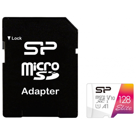 SILICON POWER Elite - Flash memory card (microSDXC to SD adapter included) - 128 GB - A1  /  Video Class V10  /  UHS-I U1  /  Class10 - microSDXC UHS-I - 1