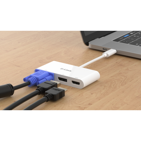 D-Link DUB-V310 - Adapter - USB-C male to HD-15 (VGA), HDMI, DisplayPort female - 11 cm - 4K support - 5