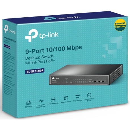 TP-Link TL-SF1009P - Switch - unmanaged - 8 x 10 / 100 (PoE+) + 1 x 10 / 100 - desktop - PoE+ (65 W) - 3