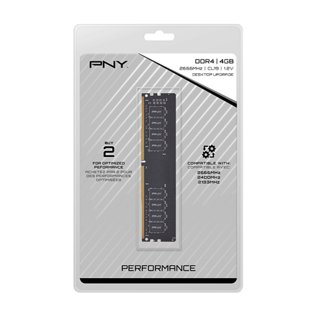 PNY - DDR4 - module - 4 GB - DIMM 288-pin - 2666 MHz  /  PC4-21300 - CL19 - 1.2 V - unbuffered - non-ECC - 5