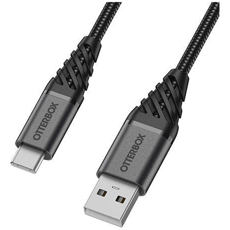OtterBox Premium - USB cable - USB-C (M) to USB (M) - USB 2.0 - 3 A - 2 m - dark ash black - 0