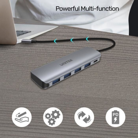UNITEK Hub USB-C 4xUSB 3.1 Gen1 PD 100W H1107B