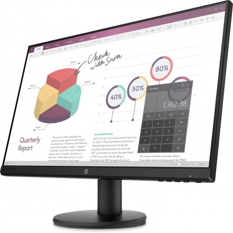 HP P24v G4 - P-Series - LED monitor - 23.8" - 1920 x 1080 Full HD (1080p) @ 60 Hz - IPS - 250 cd / m² - 1000:1 - 5 ms - HDMI, VGA - black - 3