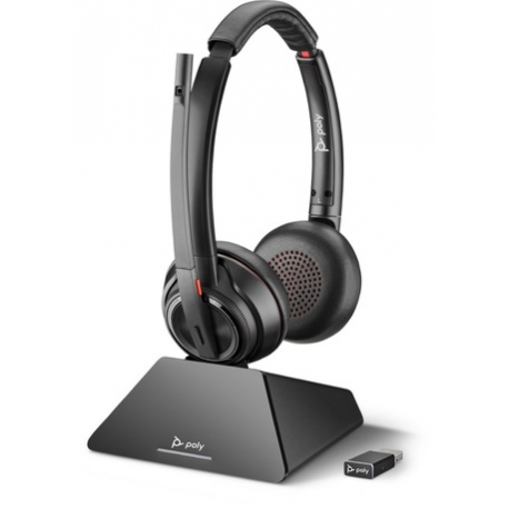Poly Savi 8220 Microsoft - UC Series - headset system - on-ear - DECT 6.0 - wireless - active noise cancelling - Certified for Microsoft Teams - 0