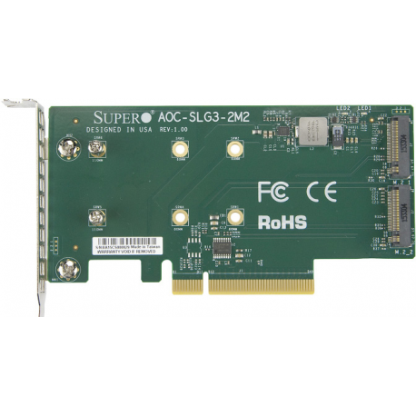 Supermicro AOC-SLG3-2M2 - Interface adapter - M.2 - Expansion Slot to 2 x M.2 - M.2 NVMe Card - low profile - PCIe 3.0 x8 - for A+ Server 1024, Server 2024; BigTwin SuperServer SYS-220, 620; UP SuperServer 510 - 1