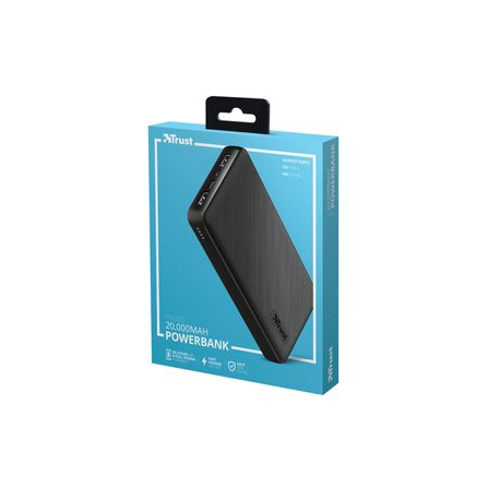 Trust Primo - Power bank - 20000 mAh - 74 Wh - 15 Watt - 3 A - Fast Charge - 3 output connectors (2 x USB, USB-C) - on cable: Micro-USB - 5