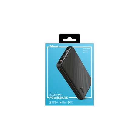 Trust Primo - Power bank - 20000 mAh - 74 Wh - 15 Watt - 3 A - Fast Charge - 3 output connectors (2 x USB, USB-C) - on cable: Micro-USB - 6