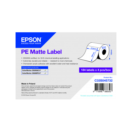 Epson PE - Matte - 210 x 297.4 mm 736 label(s) (4 roll(s) x 184) die cut labels - for ColorWorks CW-C6500Ae, CW-C6500Pe - 2