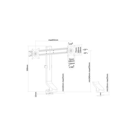 Neomounts by Newstar FPMA-D860D - Mounting kit - for 2 LCD displays (full-motion) - black - screen size: 10"-27" - clamp mountable, grommet, desk-mountable - 2