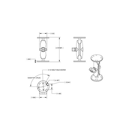 RAM RAM-B-101U - Mounting kit (double socket arm, 2 round mounting plates) - marine grade aluminium - powder coated aluminium - 2