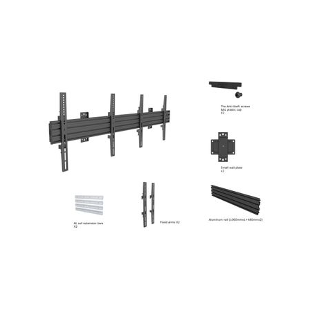 Multibrackets M Wallmount Pro MBW2U - Mounting kit (2 wall plates, wall rails, 4 x fixed arms) - for 2 LCD displays - aluminium, steel - black - screen size: 40"-65" - wall-mountable - 5