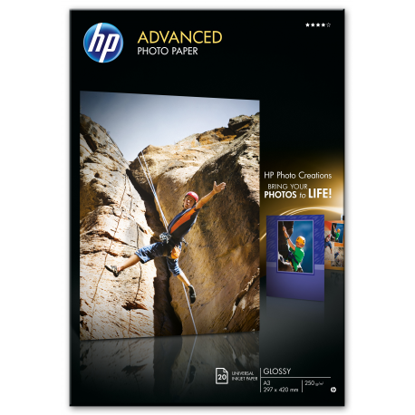 HP Advanced Photo Paper - Glossy - A3 (297 x 420 mm) - 250 g / m² - 20 sheet(s) photo paper - for ENVY Inspire 7920; Officejet 7000 E809, 7510, 76XX; Officejet Pro 77XX - 1