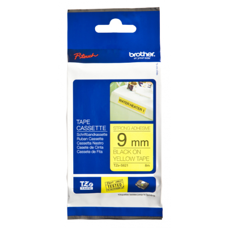 Brother TZe-S621 - Extra strength adhesive - black on yellow - Roll (0.9 cm x 8 m) 1 cassette(s) laminated tape - for Brother PT-D210, D600, H110, H200; P-Touch PT-1880, E800, H107; P-Touch Cube Plus PT-P710 - 1