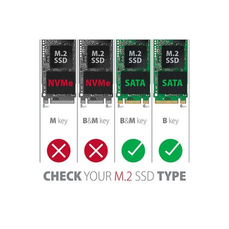 AXAGON EEM2-U3 USB3.0 - M.2 SSD SATA, up to 80mm SSD, ALU body