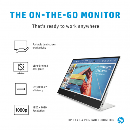 HP E14 G4 Portable Monitor - 14" 1920x1080 FHD AG, IPS, 2x USB-C, 3 years