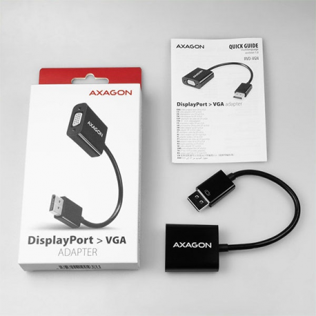AXAGON - DisplayPort / VGA adapter - DisplayPort (M) to HD-15 (VGA) (F) - DisplayPort 1.1a - 16 cm - 1920 x 1200 (WUXGA) support, active converter - 2