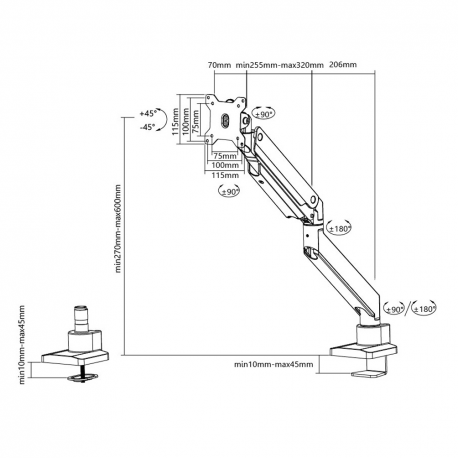 Neomounts by Newstar Select NM-D775PLUS - Mounting kit - for LCD display (full-motion) - silver - screen size: 10"-49" - clamp mountable, grommet, desk-mountable - 6
