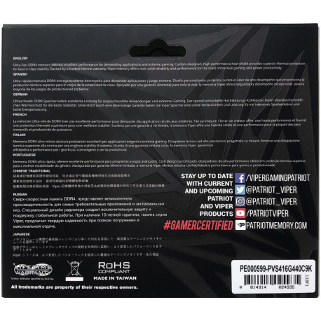 Patriot Viper Steel DDR4 16GB KIT (2x8GB) 3200MHz CL16-18-18-36