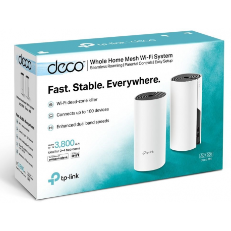 TP-Link DECO M4 - Wi-Fi system - (2 routers) - up to 2,800 sq.ft - mesh 1GbE - Wi-Fi 5 - Dual Band - 4