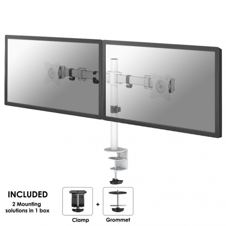Neomounts by Newstar Select NM-D135D - Mounting kit - for 2 LCD displays (full-motion) - white - screen size: 10"-27" - clamp mountable, grommet, desk-mountable - 6