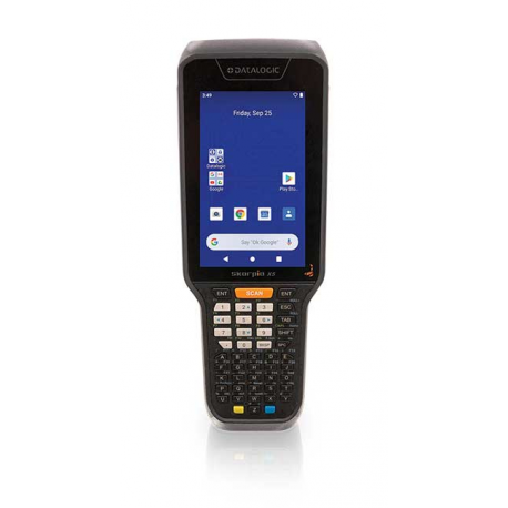 Datalogic Skorpio X5, 2D, MR, BT, WLAN, NFC, Alpha, Android - Mobiles Datenerfassungsgerät, 2D, Imager (Medium Range), Tastenfeld (47 Tasten, alphanumerisch), Green Spot, 10,9cm (4,3''), Bluetooth, WLAN (802.11ac), NFC, Qualcomm 660, 2,2GHz, RAM: 3GB, Flash: 32GB, Android (10), Schutzart: IP65, inkl.: Akku, 3500mAh, Handschlaufe - 3