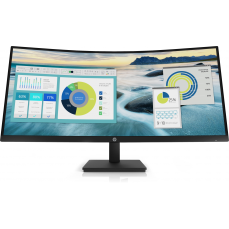 HP P34hc G4 - P-Series - LED monitor - curved - 34" - 3440 x 1440 WQHD @ 60 Hz - VA - 250 cd / m² - 3500:1 - 5 ms - HDMI, DisplayPort, USB-C - speakers - black - 4