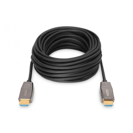 DIGITUS - HDMI cable with Ethernet - HDMI plug to HDMI plug - 15 m - shielded hybrid copper / fibre optic - black - Active Optical Cable (AOC), 8K UHD (7680 x 4320) support - 4