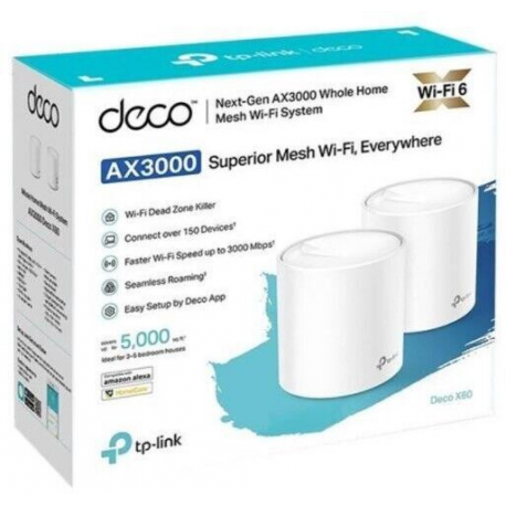 TP-Link Deco X60 - Wi-Fi system (2 routers) - mesh - GigE - 802.11a / b / g / n / ac / ax - Dual Band - 1