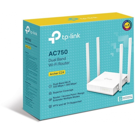TP-LINK Archer C24 AC750 Dual band 802.11ac WiFi router 4xLAN 1xWAN FE 4 anteny 3in1