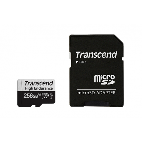 Transcend 350V - Flash memory card (SD adapter included) - 256 GB - UHS-I U3  /  Class10 - microSDXC UHS-I - 2