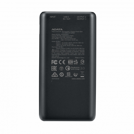 ADATA Power bank P20000QCD 20000 mAh, Li-Polymer, White