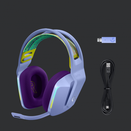 Logitech G G733 LIGHTSPEED Wireless RGB Gaming Headset - Headset - full size - 2.4 GHz - wireless - lilac - 1