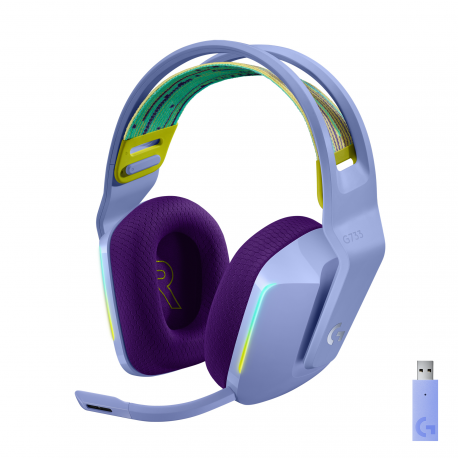 Logitech G G733 LIGHTSPEED Wireless RGB Gaming Headset - Headset - full size - 2.4 GHz - wireless - lilac - 12