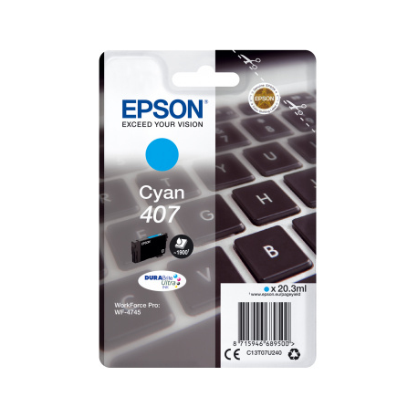 Epson 407 - 20.3 ml - L size - cyan - original - ink cartridge - for WorkForce Pro WF-4745, WF-4745DTWF - 2