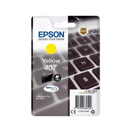 Epson 407 - 20.3 ml - L size - yellow - original - ink cartridge - for WorkForce Pro WF-4745, WF-4745DTWF - 2