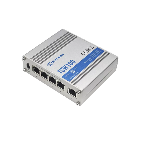 Teltonika TSW100 - Switch - unmanaged - 5 x 10/100/1000 (1 PoE) - desktop - PoE (120 W) - DC power - 0