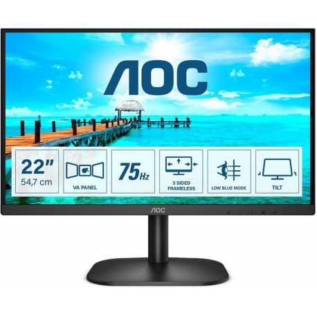 AOC 22B2DA 21.5inch VA FHD 1920x1080 16:9 200nits 75Hz 3000:1 4ms HDMI1.4 VGA DVI Black