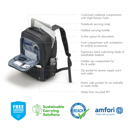 DICOTA Eco Plus BASE - Notebook carrying backpack - 13" - 15.6" - black - 4