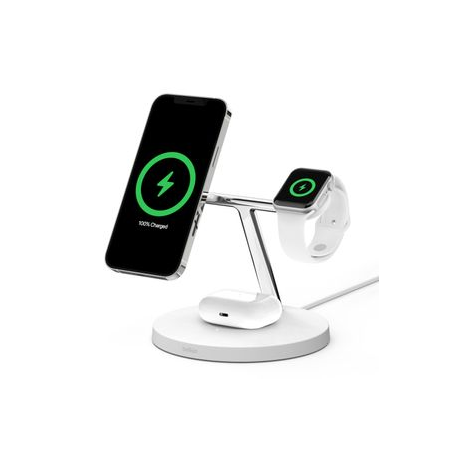 Belkin BOOST CHARGE PRO MagSafe 3-in-1 - Wireless charging stand - 15 Watt - white - for Apple AirPods (2nd Generation); AirPods Pro; iPhone 12, 12 mini, 12 Pro, 12 Pro Max; Watch - 1
