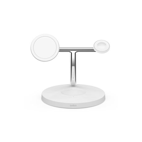 Belkin BOOST CHARGE PRO MagSafe 3-in-1 - Wireless charging stand - 15 Watt - white - for Apple AirPods (2nd Generation); AirPods Pro; iPhone 12, 12 mini, 12 Pro, 12 Pro Max; Watch - 5