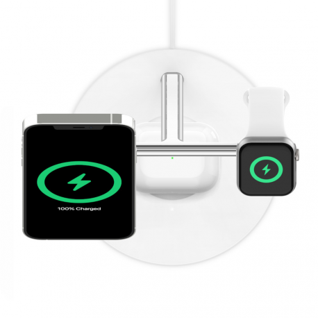 Belkin BOOST CHARGE PRO MagSafe 3-in-1 - Wireless charging stand - 15 Watt - white - for Apple AirPods (2nd Generation); AirPods Pro; iPhone 12, 12 mini, 12 Pro, 12 Pro Max; Watch - 9
