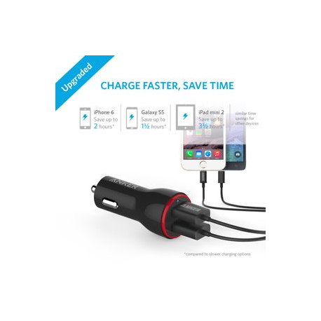 Anker PowerDrive 2 - Car power adapter - 24 Watt - 4.8 A - IQ - 2 output connectors (USB) - black - 6