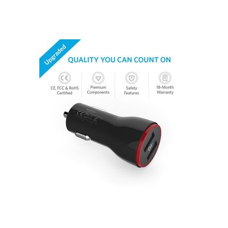 Anker PowerDrive 2 - Car power adapter - 24 Watt - 4.8 A - IQ - 2 output connectors (USB) - black - 8