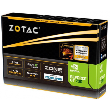 ZOTAC GeForce GT 730 - ZONE Edition - graphics card - GF GT 730 - 2 GB DDR3 - PCIe 2.0 x16 low profile - DVI, D-Sub, HDMI - fanless - 7